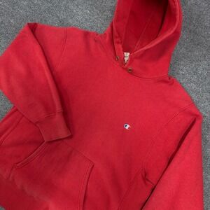 Vintage Champion Reverse Weave Hoodie Men Large Red Made in USA Distressed 80s
